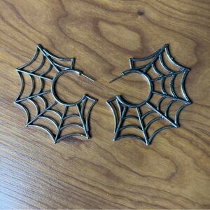 Large Spider Web Hoop Earrings Spiderweb Gothic Silver Tone Goth Halloween Ghoul